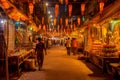 A marketplace filled with vendors selling traditional Diwali decorations and sweets