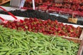 Marketplace with garden truck, vegetables, fruits, berries etc.