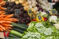 Marketplace with garden truck, vegetables, fruits, berries etc. Royalty Free Stock Photo