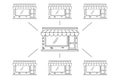 Marketplace scheme model line stroke outline vector illustration graphic, franchise business store shop management thin linear
