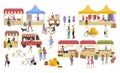 Marketplace, Stalls of Sellers and Shopping People Royalty Free Stock Photo