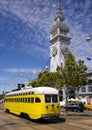 Yellow Retro Trolley Overhead Cable Car Downtown Royalty Free Stock Photo