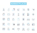 Marketplaces linear icons set. E-commerce, Auctions, Bidding, Trading, Online, Retail, Wholesale line vector and concept