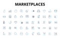 Marketplaces linear icons set. E-commerce, Auctions, Bidding, Trading, Online, Retail, Wholesale vector symbols and line
