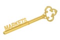 Markets concept with golden key, 3D Royalty Free Stock Photo