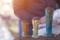 Marketstall selling ingredients. Traditional spices market. colored spices at local market.