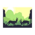 Markhor goat animal silhouette forest mountain landscape design vector illustration