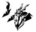 Markhor mountain goat and rock cliff black vector outline design