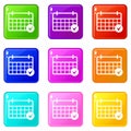 Marking calendar icons set 9 color collection