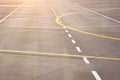 Marking for ground transportation on the airport apron among taxiways Royalty Free Stock Photo