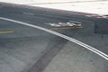 Marking for ground transportation on the airport apron among taxiways Royalty Free Stock Photo