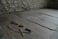 Ancient grave markings inside Scottish chapel Royalty Free Stock Photo