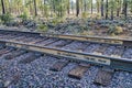 Markings on the railroad tracks of the Gateway subdivision near Halls Flat, California, USA - October 31, 2022 Royalty Free Stock Photo