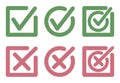 The marks are green and red in squares and circles. Yes or no, vote for and against. Vector illustration Royalty Free Stock Photo