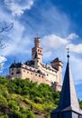 Marksburg castle above the town of Braubach in Rhineland-Palatinate, Germany.