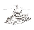 Marksburg castle vector sketch monochrome line art Royalty Free Stock Photo