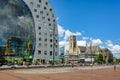 The Markthal building and Laurenskerk church in Rotterdam, South Holland, Netherlands