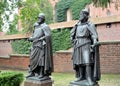 MARLBORK, POLAND. Sculptures of the great masters of the Teutonic Order Winrich von Kniprode and Siegfried Feuchtwangen. Knight`