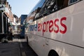 Marlborough, Wiltshire, England, March, 30, 2019: The National Express bus service pulls into the stop in Marlborough Royalty Free Stock Photo