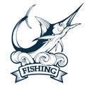 Marlin badge, blue marlin fishing logo, marlin logo, fishing emblem, sword fish logo