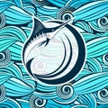 Marlin Fish against the Background of Stylized Sea Waves