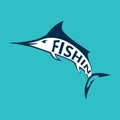 Marlin fish logo. Swordfish fishing emblem. Angry marlina. Design elements for fisherman club or tournament. Big game