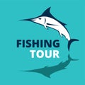 Marlin fish logo. Swordfish fishing emblem. Angry marlina. Design elements for fisherman club or tournament. Big game Royalty Free Stock Photo