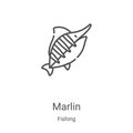 marlin icon vector from fishing collection. Thin line marlin outline icon vector illustration. Linear symbol for use on web and