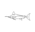 Marlin, swordfish, tuna continuous line drawing. One line art of predatory fish, seafood, marine animals.