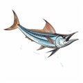Colorful Blue Marlin Fin Artwork On White Background
