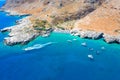 Marmara beach at the end of Aradena gorge and coastline alongside e4 trail at south-west coast of Crete island, Greece