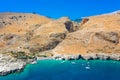 Marmara beach at the end of Aradena gorge and coastline alongside e4 trail at south-west coast of Crete island, Greece