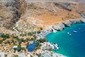 Marmara beach at the end of Aradena gorge and coastline alongside e4 trail at south-west coast of Crete island, Greece