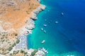 Marmara beach at the end of Aradena gorge and coastline alongside e4 trail at south-west coast of Crete island, Greece