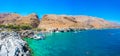 Marmara beach at the end of Aradena gorge and coastline alongside e4 trail at south-west coast of Crete island, Greece