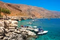 Marmara beach at the end of Aradena gorge and coastline alongside e4 trail at south-west coast of Crete island, Greece Royalty Free Stock Photo