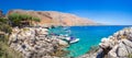 Marmara beach at the end of Aradena gorge and coastline alongside e4 trail at south-west coast of Crete island, Greece Royalty Free Stock Photo