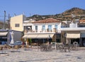 Marmari, Evia island, Greece. August 2020: A tavern without customers amid a coronavirus pandemic on the waterfront of the resort
