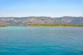 Marmaris beach beautiful blue sea on mountains background