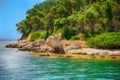 Marmaris beach beautiful blue sea on mountains background