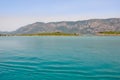 Marmaris beach beautiful blue sea on mountains background