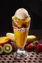 Marmaris Cocktail with icecream soop and strawberry, banana and mango served in glass isolated on table side view of middle east Royalty Free Stock Photo