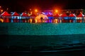 TURKEY, MARMARIS: Fountain and New Year's Fair on the Youth Square on May 19 at night in the center of Marmaris. Royalty Free Stock Photo