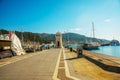 MARMARIS, TURKEY: Lighthouse and sailing yachts in the port of Marmaris Royalty Free Stock Photo