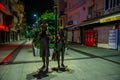 MARMARIS, TURKEY: Sculptures of a family who go shopping on the shring on the street in Marmaris. Royalty Free Stock Photo