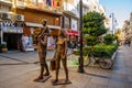 MARMARIS, TURKEY: Sculptures of a family who go shopping on the shring on the street in Marmaris. Royalty Free Stock Photo