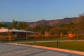 MARMARIS, TURKEY: Wooden gazebos on the beach at the Adventure Park in Marmaris in the evening. Royalty Free Stock Photo