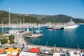 View over Netsel Marina port in Marmaris, Turkey, with M Y Eclipse superyacht owned by Russian oligarch Roman Abramovich, in the