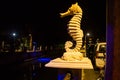 MARMARIS, TURKEY: Sculpture of a Seahorse on the street by the canal in Marmaris at night.