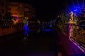 MARMARIS, TURKEY: Sculpture of a Seahorse on the street by the canal in Marmaris at night.